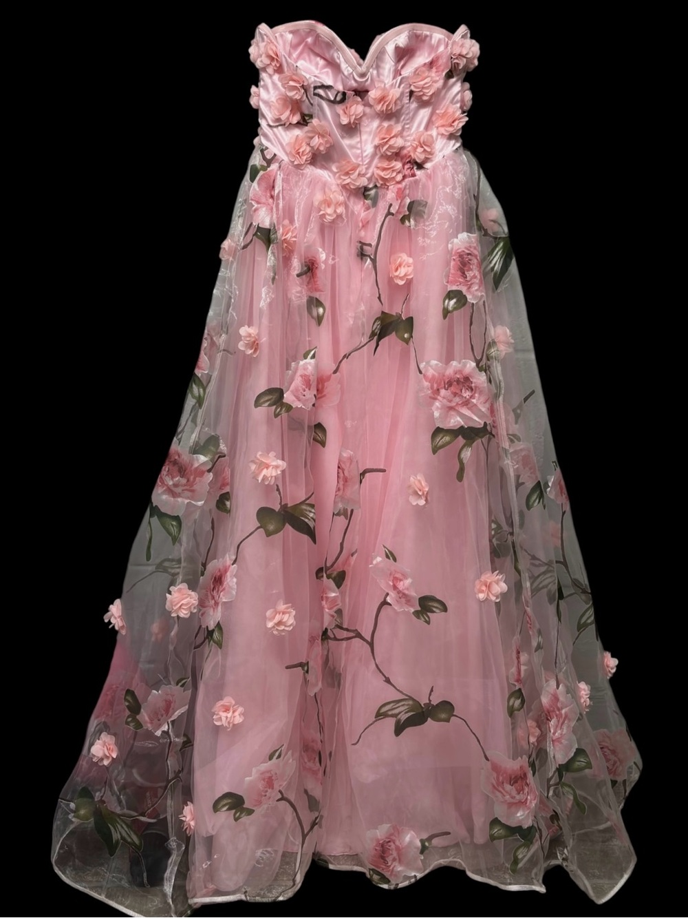 NWT✨ | Nova Luxe | Mirabella Pink Floral Applique Strapless Maxi Dress - Picture 7 of 8